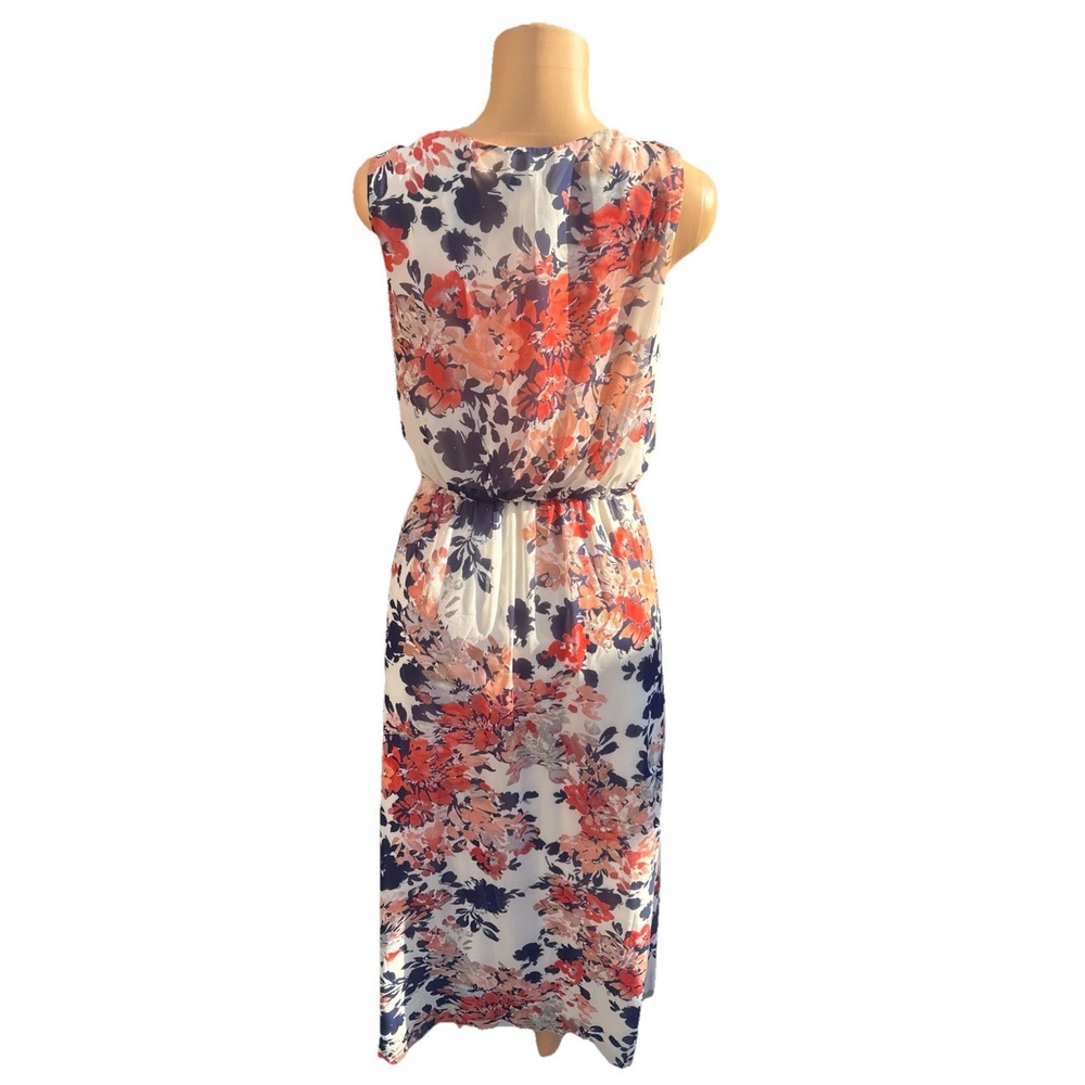 Enfocus Studio Dress Women's 8 Maxi White And Blue Floral Print Sleeveless - Picture 2 of 7